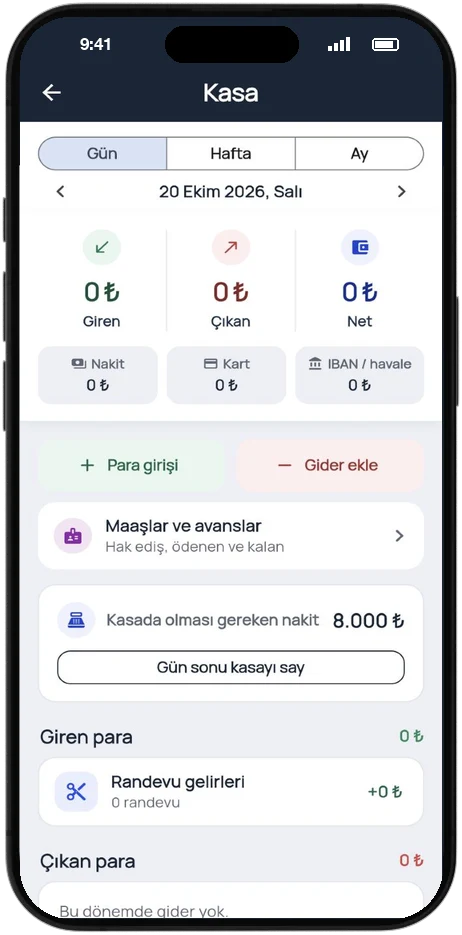 EXE Berber kasa ve gelir ekranı